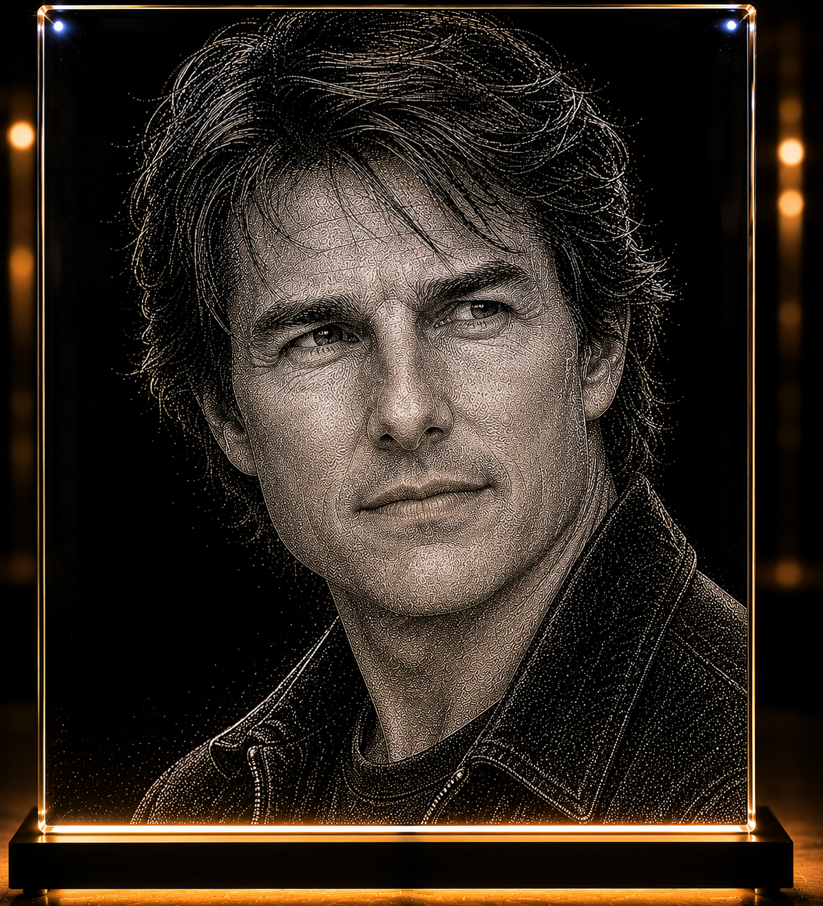 Brad Pitt Custom Glass & Marble Hammering Carved Painting Art